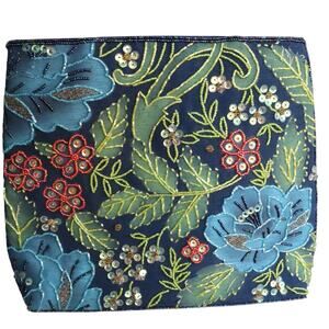 Vintage Y2K Ermo Fully Beaded Sequin Floral Shoulder Bag Satin Double Sided Rose